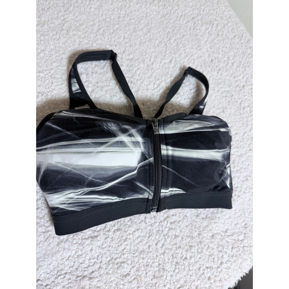 Victoria Sport Front Close Sport Bra Women 32D Black White Marble Zip Gym Trendy